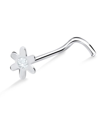 Stone Flower Shaped Silver Curved Nose Stud NSKB-373